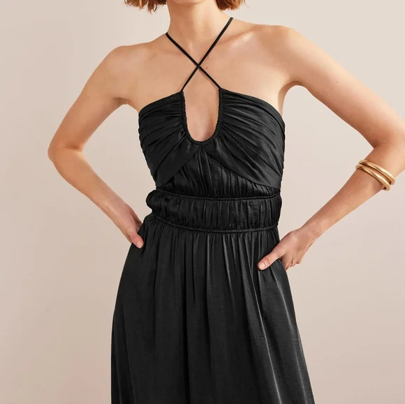 chinese dress ladies Roisin Tie Neck Maxi Dress-Black Whimsical Roses